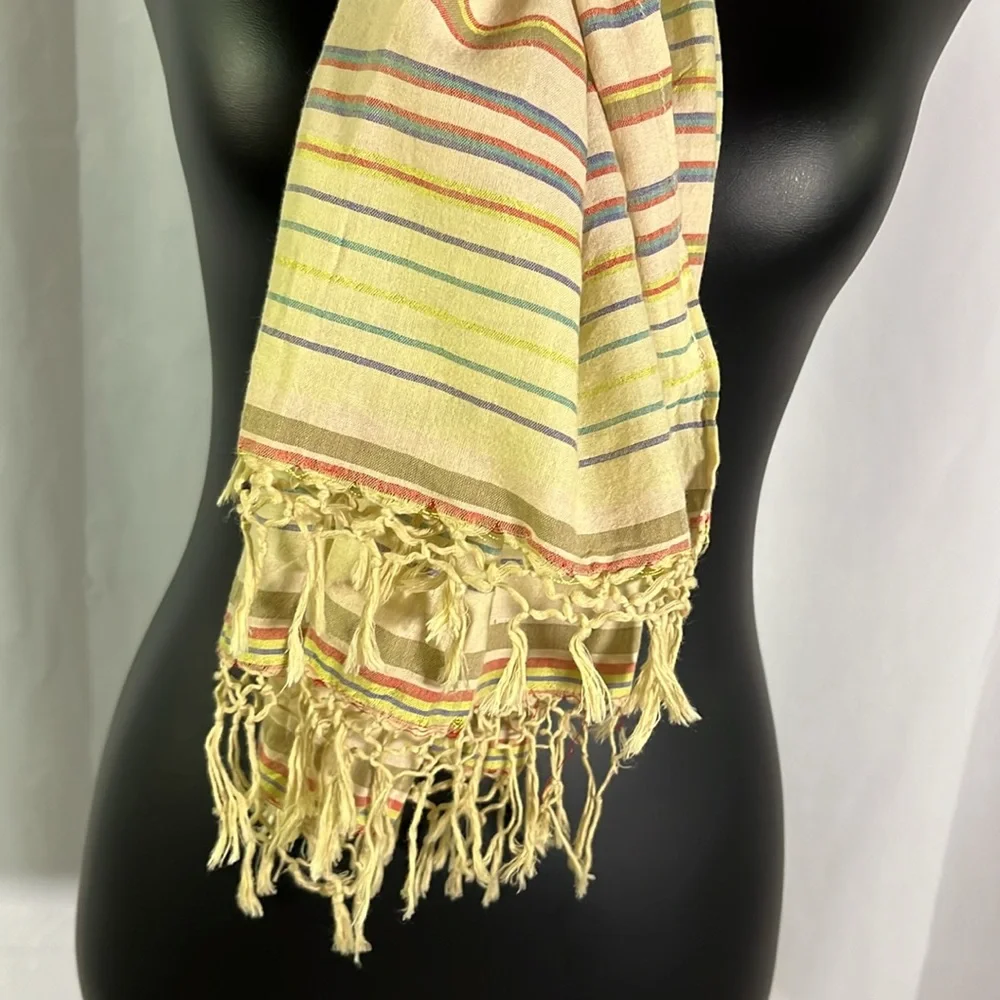 Gap Multicolor Striped Cotton Blend Lightweight Fringe Scarf